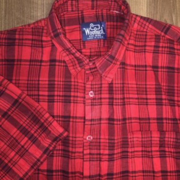 Woolrich Shirt Adult Large Red Black Button Up Shirt Sleeve Mens Flannel - Picture 1 of 9